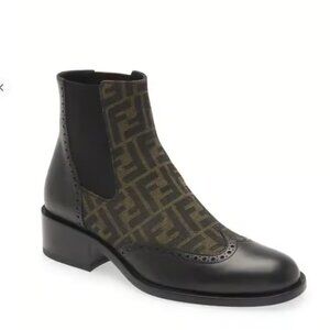 Fendi Leather Wingtip Chelsea Ankle Boots